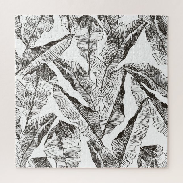 Quebra-cabeça Selva Branca Negra: Padrão Vegetal Tropical (Vertical)