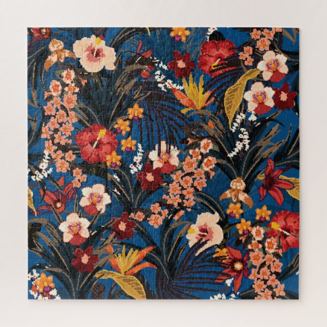 Quebra-cabeça Selva Chic: Azul Escuro Exótico. (Vertical)
