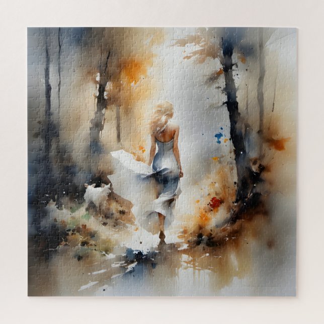 Quebra-cabeça Senhora Caminhando Através De Uma Floresta (Vertical)