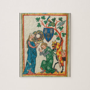Quebra-cabeça Senhora com cavaleiro, manuscrito medieval do