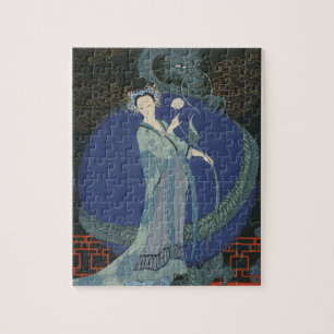 Quebra-cabeça Senhora com um dragão (litho da cor)
