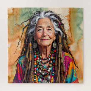 Quebra-cabeça Senhora Idosa Legal em Dread Locks Mulher Hippie