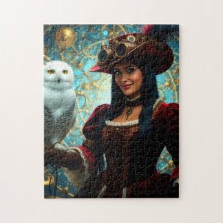 Quebra-cabeça Senhora Steampunk Viajante no Tempo com Coruja