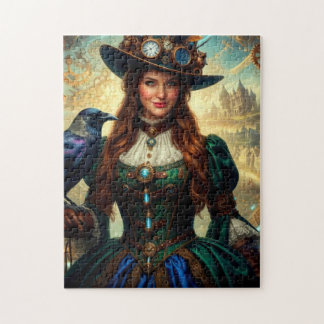 Quebra-cabeça Senhora Steampunk Viajante no Tempo com Corvo