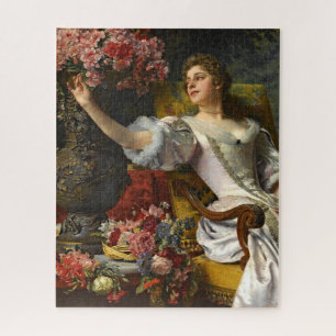 Quebra-cabeça Senhora Vintage Em Vestido Laranja Rosa E Rosa Ros