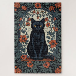 Quebra-cabeça Sentado Black Cat Vintage Floral