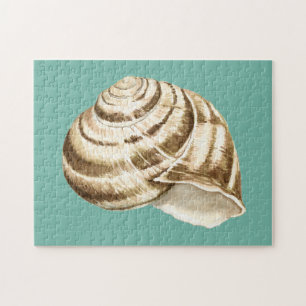 Quebra-cabeça Sepia Striped Shell on Teal