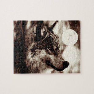 Quebra-cabeça Sepia Wolf Motivational Freedom Night Fulmoon