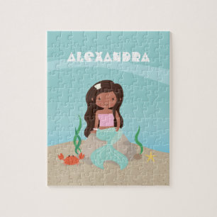 Quebra-cabeça Sereia Afro-Americana Menina Crianças Personalizad