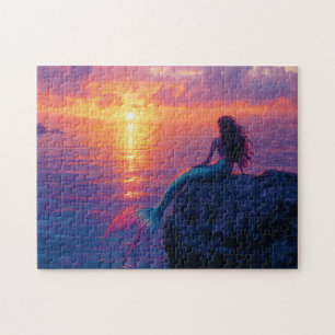 Quebra-cabeça Sereia assistindo arte sunset