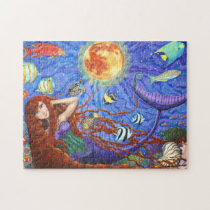 Quebra-cabeça Sereia do Redhead no espartilho com lua e peixes