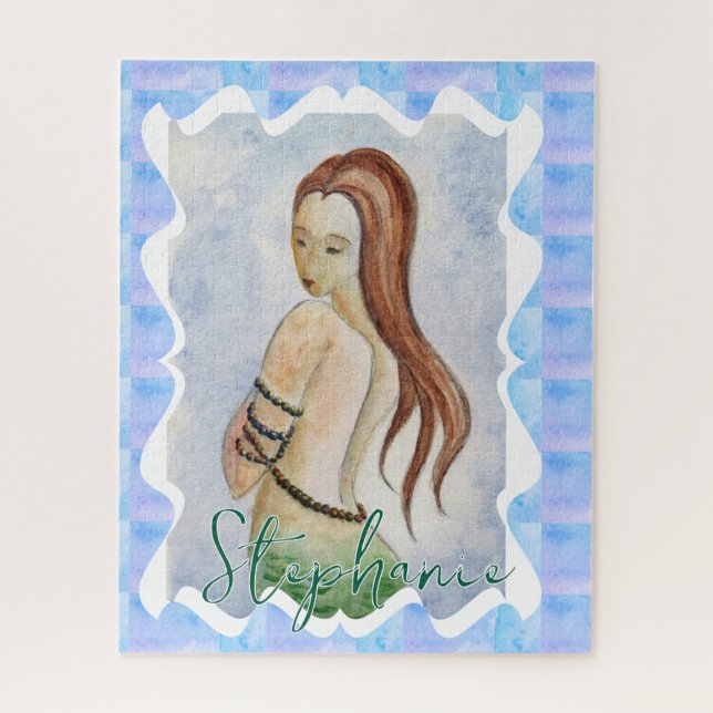 Quebra-cabeça Sereia Fantasia Boho Personalizada Aquarela (Vertical)
