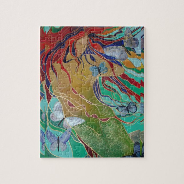 Quebra-cabeça Sereia Nadando com Borboletas Fantasia Arte (Vertical)
