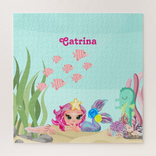 Quebra-cabeça Sereia Personalizada e Axolotl (Vertical)