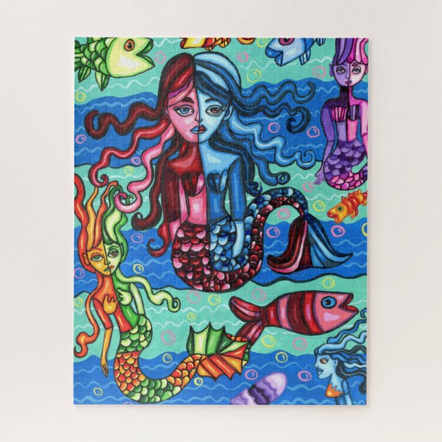 Quebra-cabeça Sereias Coloridas Abstrato de Peixe (Vertical)