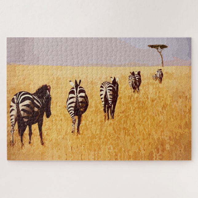 Quebra-cabeça Serene Safari – Zebras nas Campinas Douradas (Horizontal)