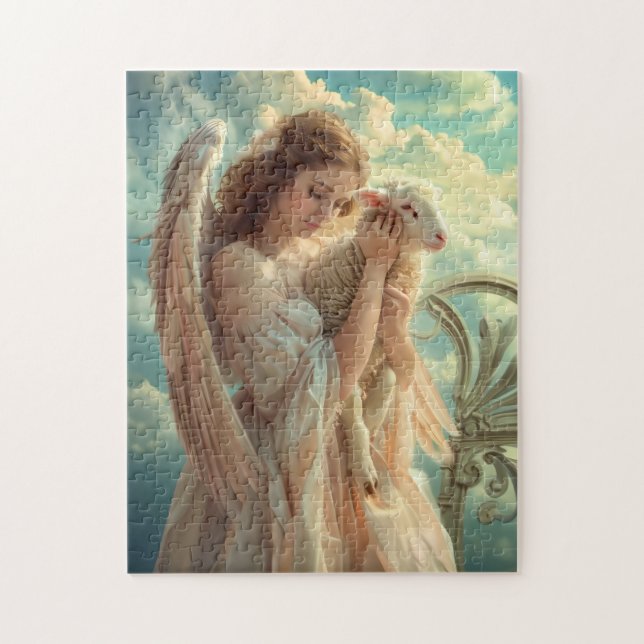 Quebra-cabeça Serenidade Celestial Anjo Feminino com Cordeiro (Vertical)