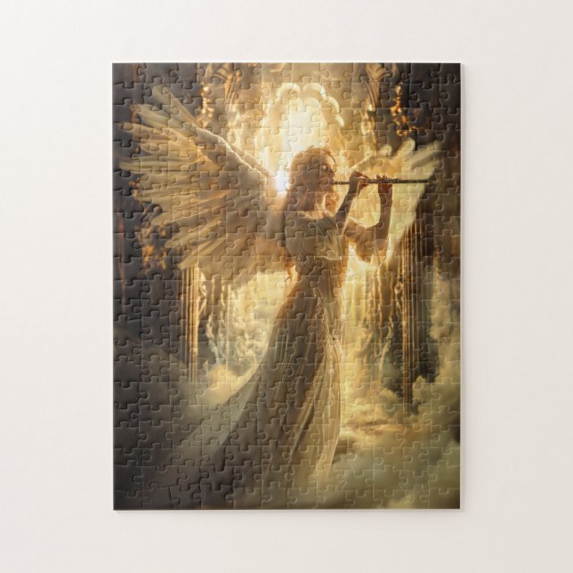 Quebra-cabeça Serenidade Celestial Anjo Feminino com Flauta (Vertical)