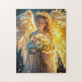 Quebra-cabeça Serenidade Celestial Anjo Feminino com um Buquê