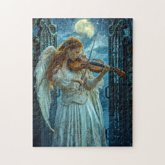 Quebra-cabeça Serenidade Celestial Anjo Feminino com um Violino (Vertical)