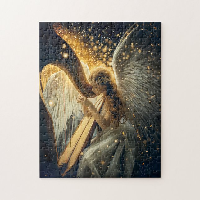 Quebra-cabeça Serenidade Celestial Anjo Feminino Tocando a Harpa (Vertical)