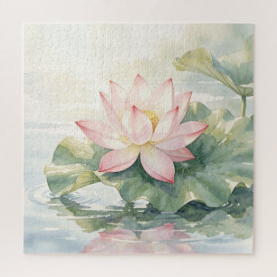 Quebra-cabeça Serenidade do Lótus Rosa em Aquarela