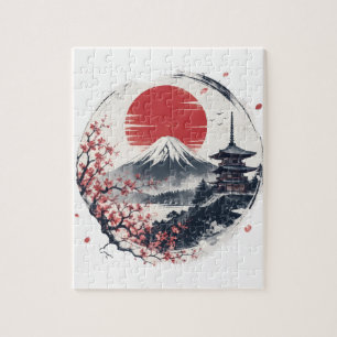Quebra-cabeça Serenidade do Pôr do Sol no Monte Fuji – Arte Japo