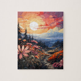 Quebra-cabeça Serenidade por Sol: Flores e Montanhas Vibrantes