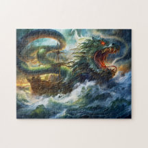 Serpente Marinha Atacando Navio em Tempestade Fant