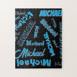 Quebra-cabeça Seu nome é padrão monograma azul preto