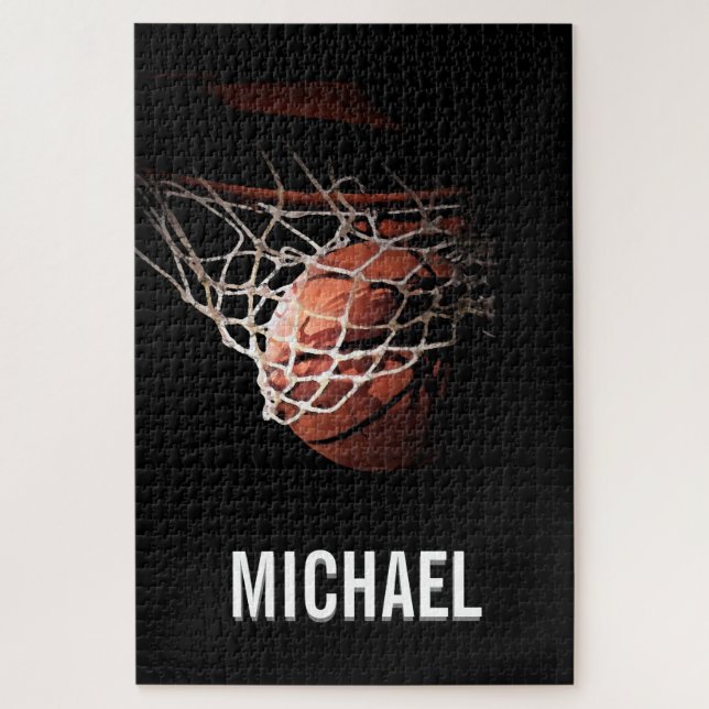 Quebra-cabeça Seu nome é Trabalho de arte de basquete personaliz (Vertical)