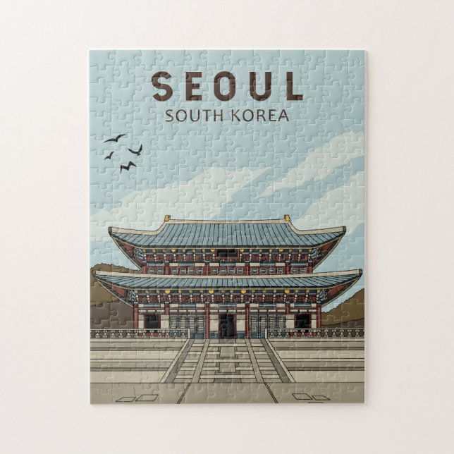 Quebra-cabeça Seul Coreia do Sul - Viagem Art Vintage (Vertical)