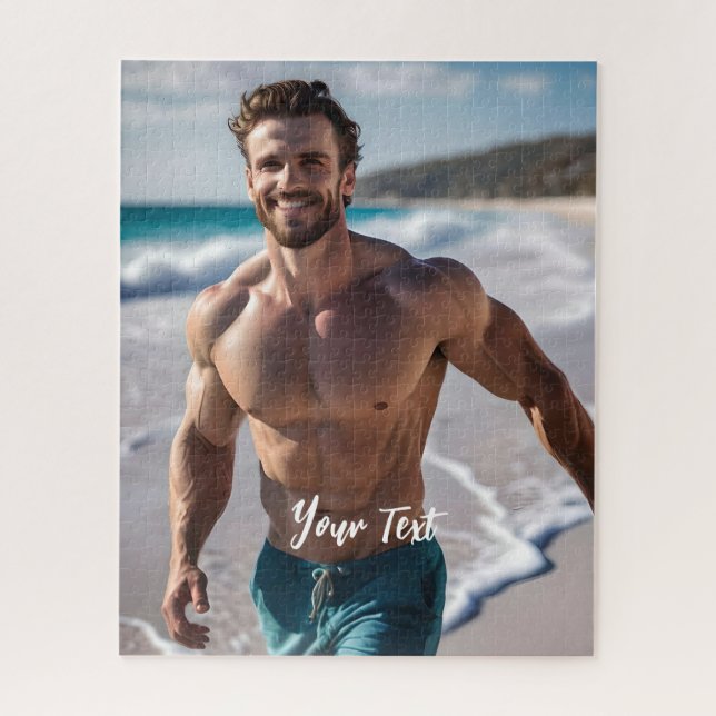 Quebra-cabeça Sexy Brunette Man em uma praia (Vertical)