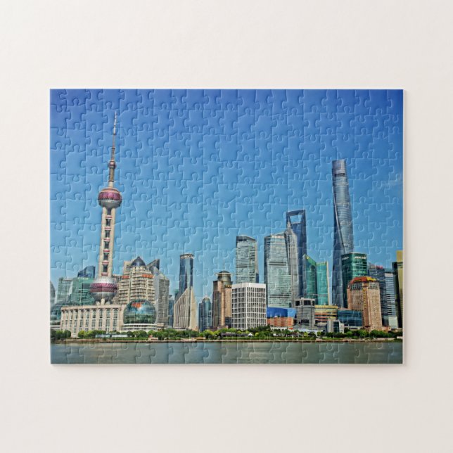 Quebra-cabeça Shanghai Skyline do Bund - 11x14 - 252 pcs (Horizontal)