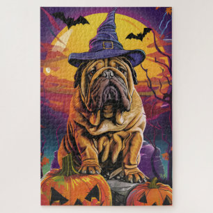 Quebra-cabeça Shar Pei Dog Halloween Bruxelles E Pumpkin