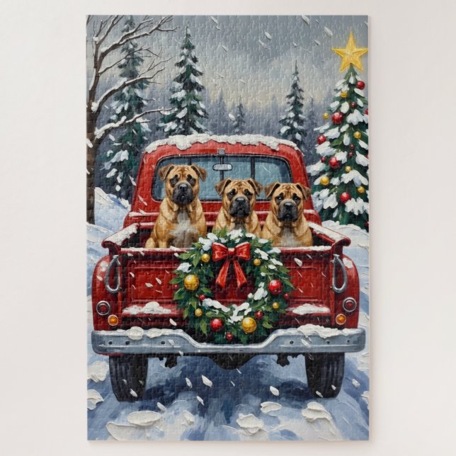 Quebra-cabeça Shar Pei Natal Caminhão Vermelho Feriado (Vertical)