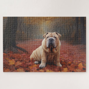 Quebra-cabeça Shar Pei no Outono Folhas Caem Inspiram