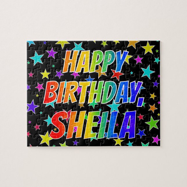 Quebra-cabeça "SHEILA" Primeiro Nome, Diversão "FELIZ ANIVERSÁRI (Horizontal)