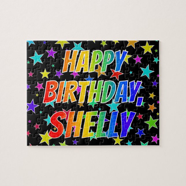 Quebra-cabeça "SHELLY" Primeiro Nome, Diversão "FELIZ ANIVERSÁRI (Horizontal)