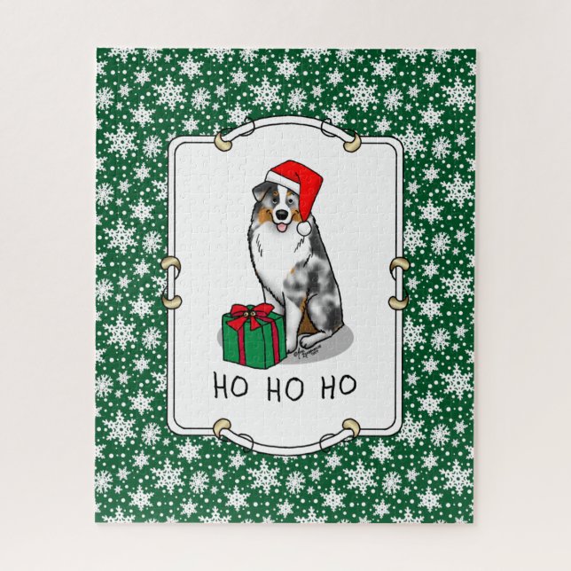 Quebra-cabeça Shepherd australiano de Natal (bronzeado azul de m (Vertical)