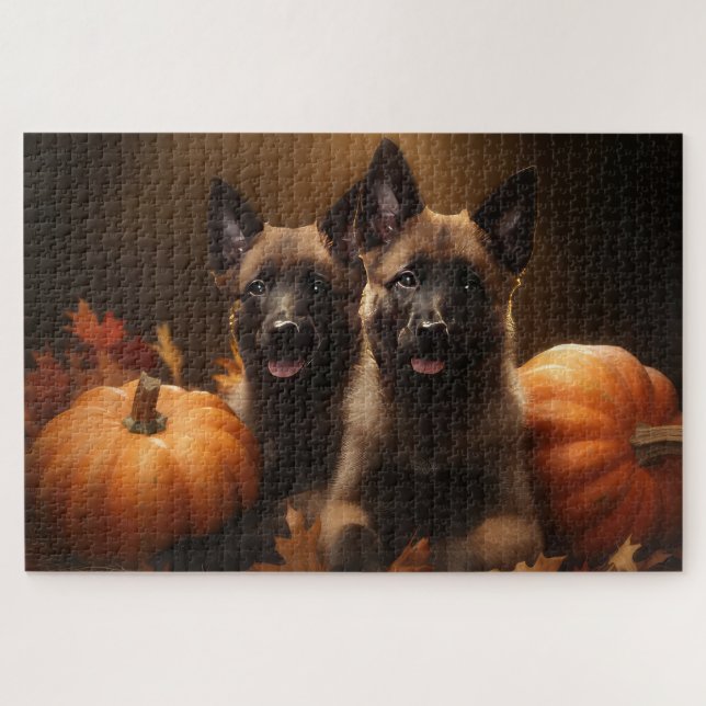 Quebra-cabeça Shepherd Belga Puppy Autumn Delight Pumpkin (Horizontal)