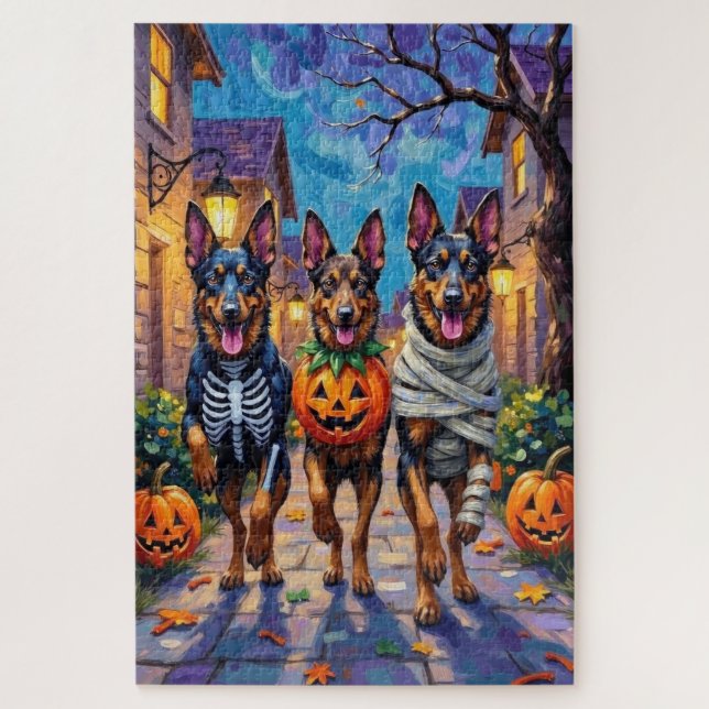 Quebra-cabeça Shepherd Dogs Belga - Trick-or-Tratating Halloween (Vertical)