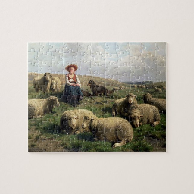 Quebra-cabeça Shepherdess com carneiros em uma paisagem (Horizontal)