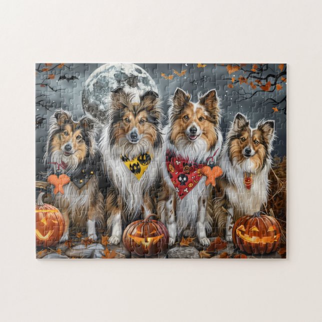 Quebra-cabeça Shetland Sheepdog Halloween Spooky (Horizontal)