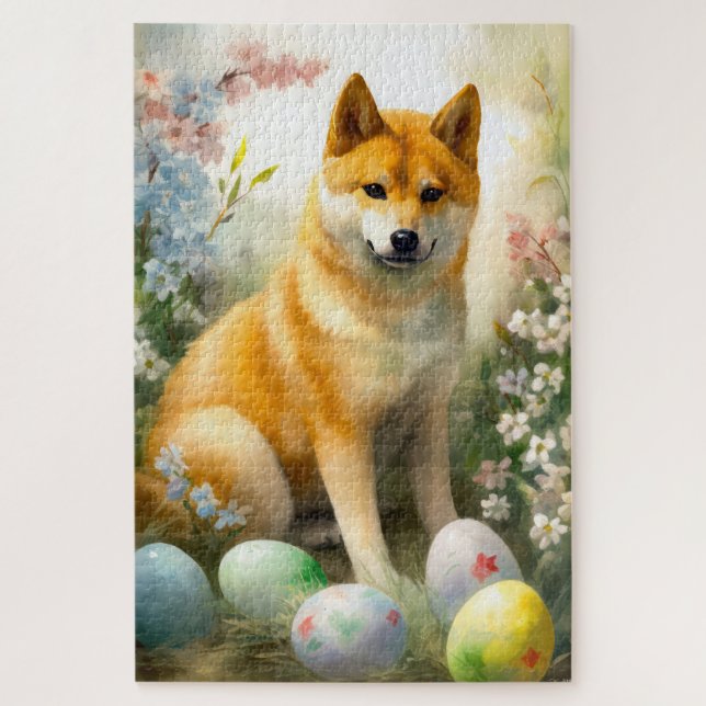 Quebra-cabeça Shiba Inu com Feriado de Ovos de Páscoa (Vertical)
