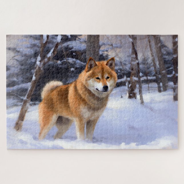 Quebra-cabeça Shiba Inu Deixe Nevar Natal (Horizontal)