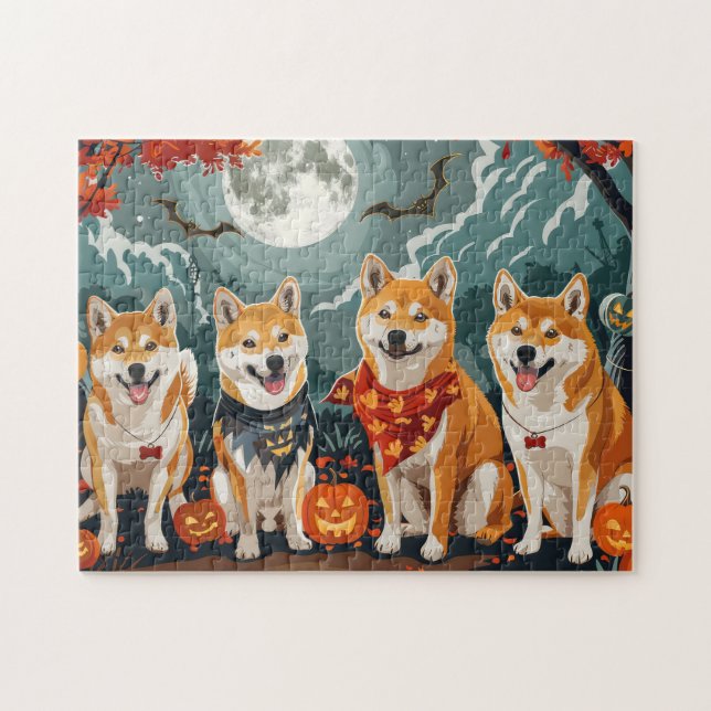 Quebra-cabeça Shiba Inu Halloween Assustador (Horizontal)