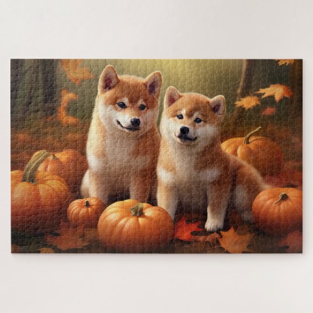 Quebra-cabeça Shiba Inu Puppy Autumn Delight Pumpkin (Horizontal)