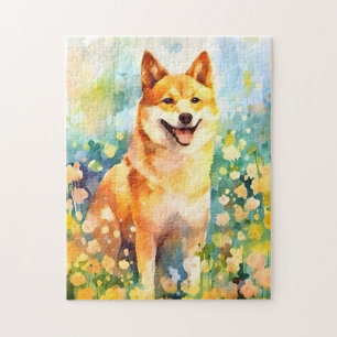 Quebra-cabeça Shiba Inu trabalho de arte de cor d'água colorida
