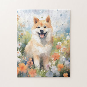 Quebra-cabeça Shiba Inu trabalho de arte de cor d'água colorida